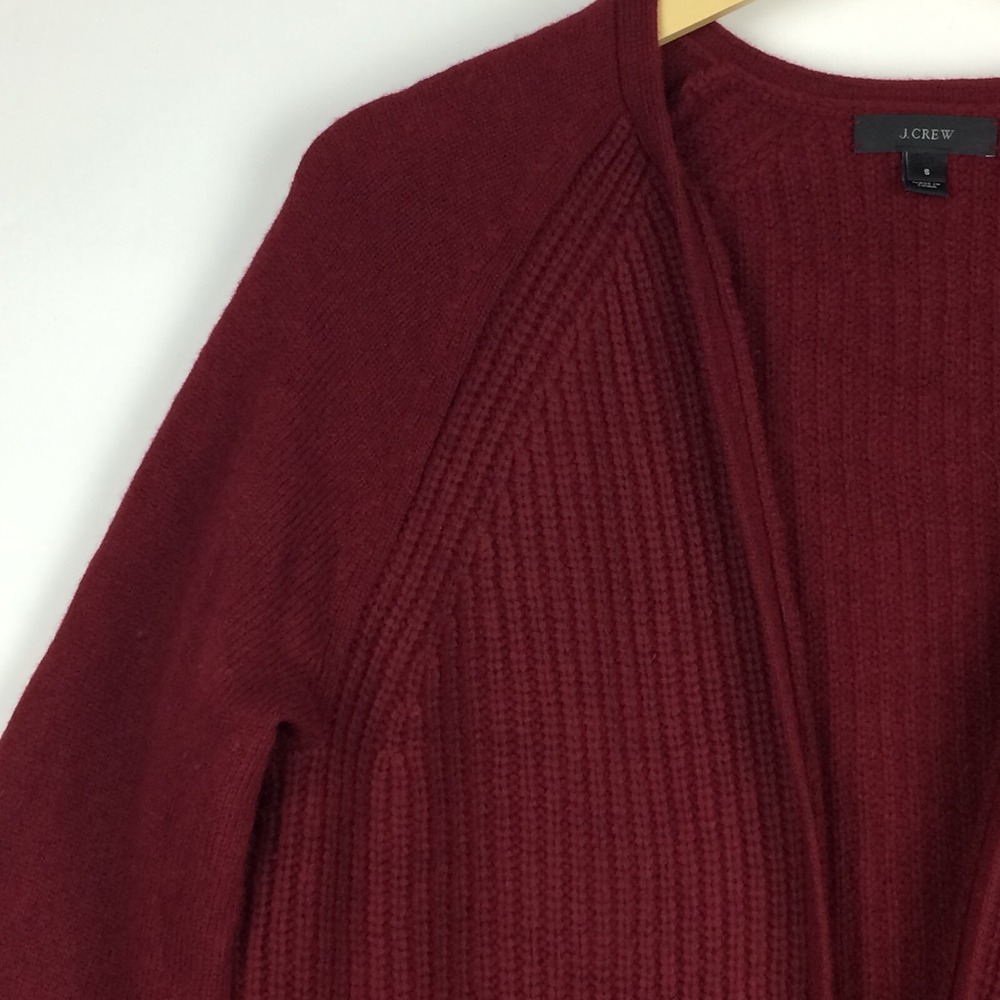J Crew Sweater Womens Small Wool Burgundy Open Front Pockets Holidays Oversize‎ - Picture 6 of 16